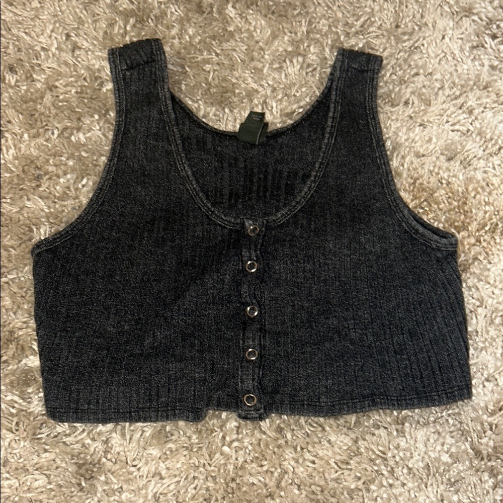 Wild Fable Black Ribbed Buttoned Crop Top
